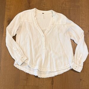 We The Free White Gauze Button-Front Henley Top